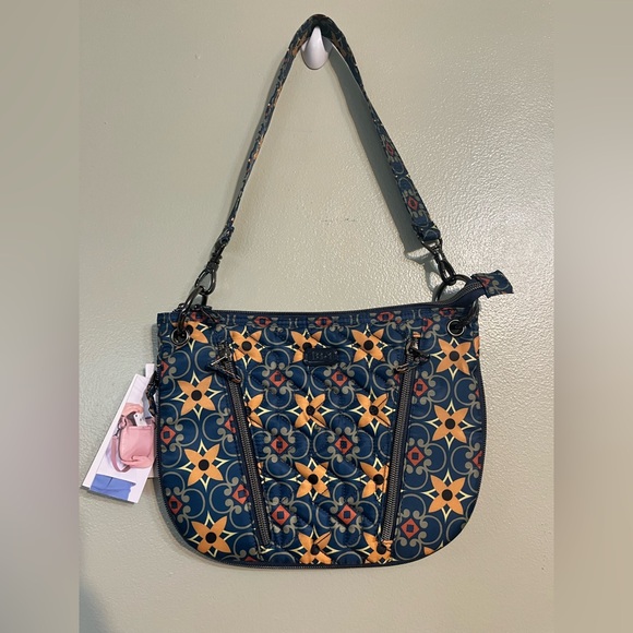 Lug  Swivel  Stylish Patterned Shoulder Bag - Blue and Yellow NWT - Picture 1 of 11